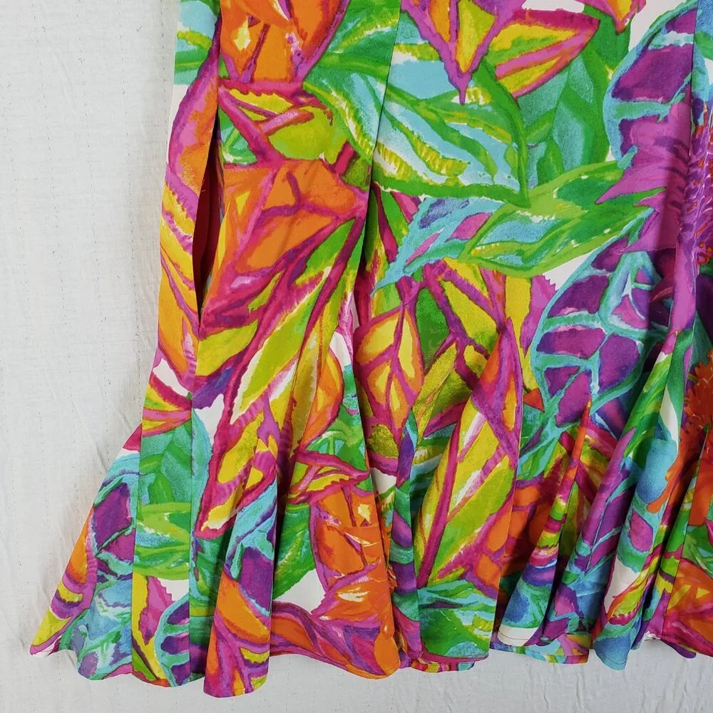 Ralph Lauren Godet Pleated Dress Colorful Floral Print Art-to-Wear size 8 Y2K